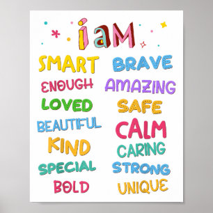 Poster Je suis une affirmation quotidienne colorée pour e