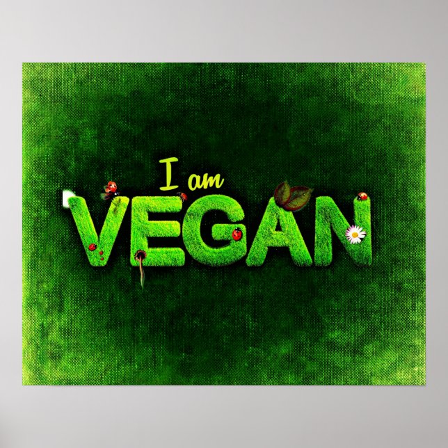 Poster Je Suis Vegan Écrit Avec Une Texture De Nature Gra (Devant)