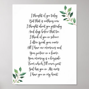 Poster Je t'ai pensé aujourd'hui Mariage Memory Sign