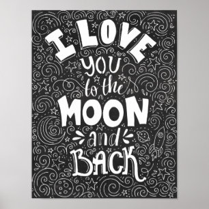 Poster Je t'aime à la Lune et le panneau rouge rustique
