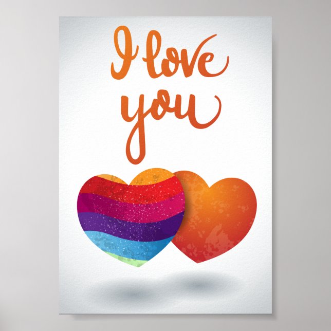 Poster Je t'aime avec un couple de coeurs (Devant)