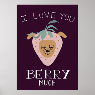 Poster Je t'aime BERRY beaucoup de fraises chien