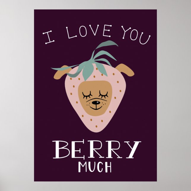 Poster Je t'aime BERRY beaucoup de fraises chien (Devant)