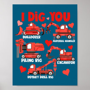 Poster Je t'aime Camions de construction Saint-Valentin G