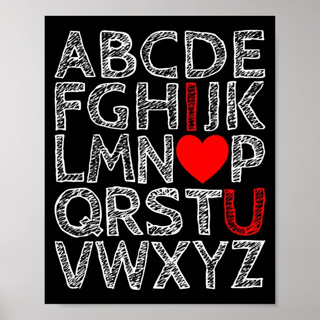 Poster Je t'aime Chalk Alphabets Texturé (Devant)
