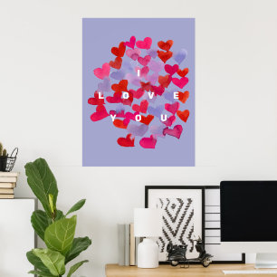 Poster Je t'aime coeur aquarelle
