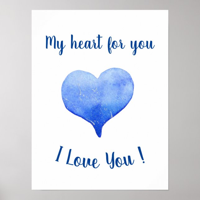 Poster Je t'aime Coeur Bleu mignon Saint Valentin (Devant)