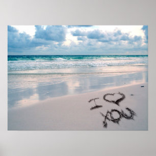 Poster Je t'aime, coucher du soleil de plage