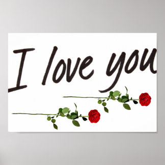 Poster JE T'AIME Deux Roses Rouges