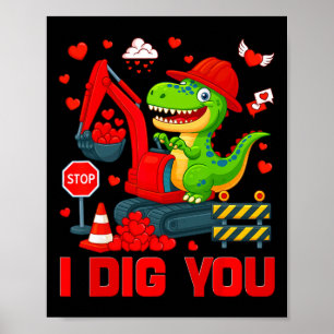 Poster Je t'aime drôle cœur dinosaure camion Saint Valent