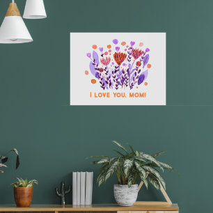 Poster Je t'aime, maman mignonne fleurs de doodles rétro