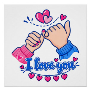 Poster Je t'aime Promesse Pinky Cœurs Mignons