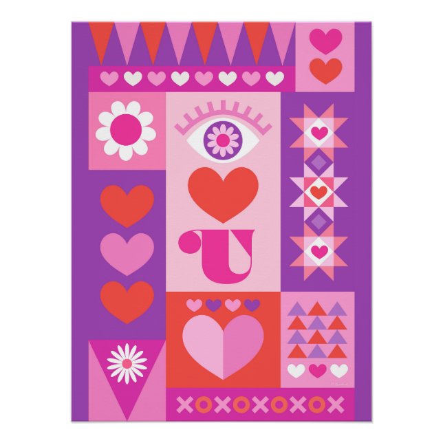 Poster Je t'aime Saint Valentin - Rose violet rouge (Devant)