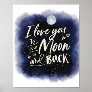 Poster Je t'aime sur la lune et l'art du texte arrière