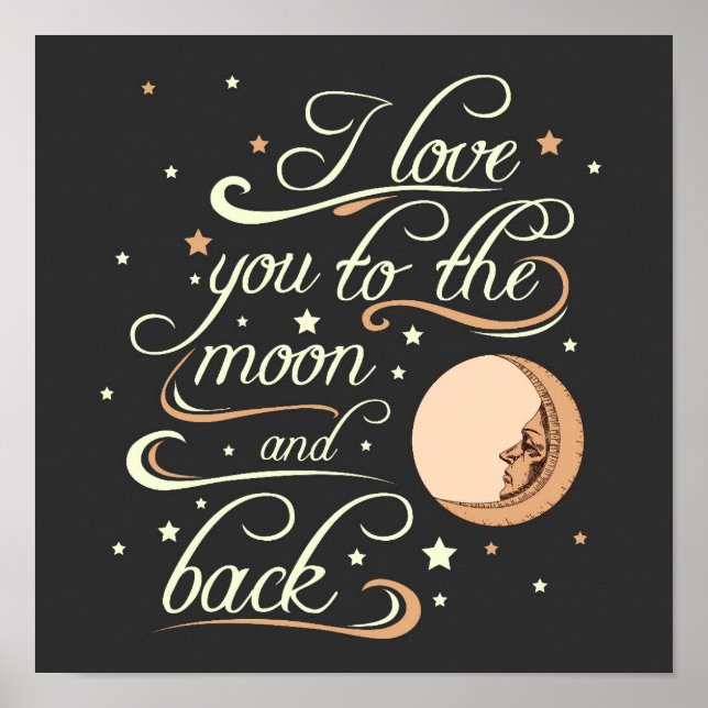 Poster Je T'Aime Sur La Lune Et Sur Le Dos Noir (Devant)