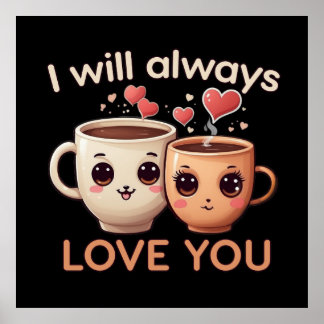 Poster Je t'aimerai toujours, mignon couple tasses à thé