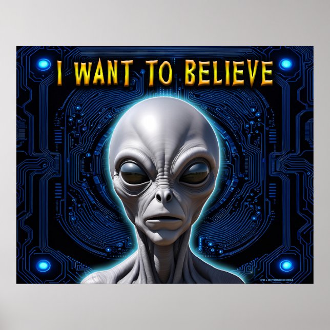 Poster JE VEUX CROIRE Zeta Reticula Grey Alien Tech (Devant)