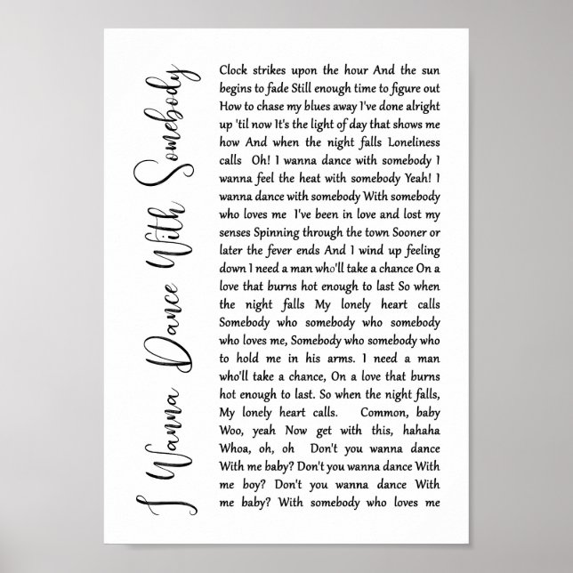 Poster Je Veux Danser Avec Quelqu'Un Chant De Script Blan (Devant)