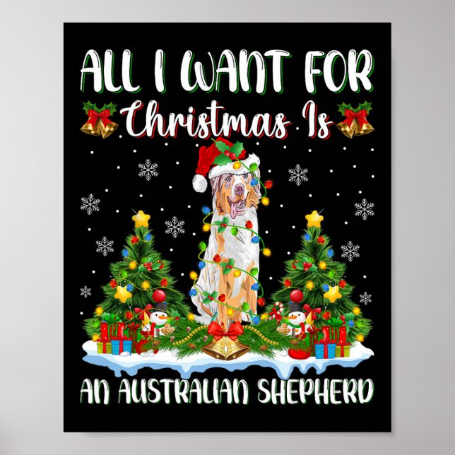 Poster Je Veux Pour Noël Est Un Chien Berger Australien (Devant)