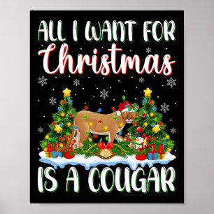 Poster Je Veux Pour Noël Est Un Cougar Xmas Lumières Arbr