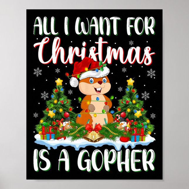 Poster Je Veux Pour Noël Est Un Gopher Xmas Lumières Arbr (Devant)
