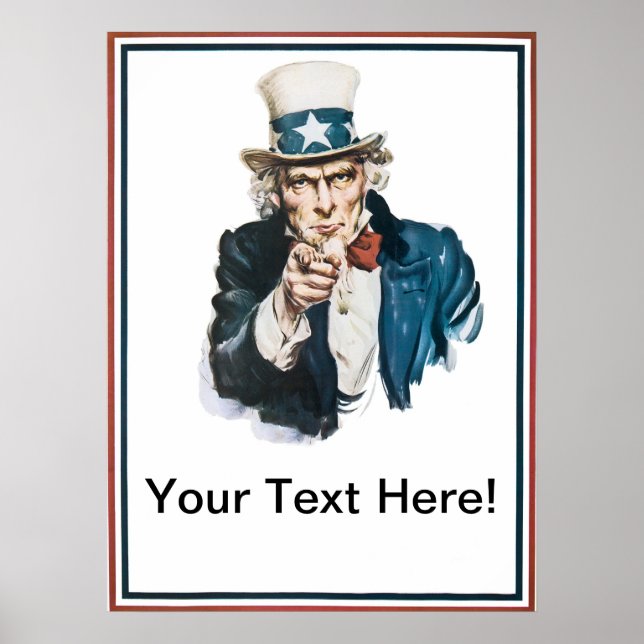 Poster Je Veux Que Vous, Oncle Sam Ajoutez Votre Texte Cu (Devant)