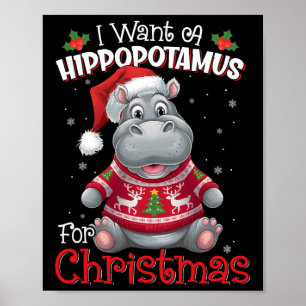 Poster Je Veux Un Hippopotame Pour Noël Hippo De Noël Pou