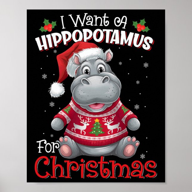 Poster Je Veux Un Hippopotame Pour Noël Hippo De Noël Pou (Devant)