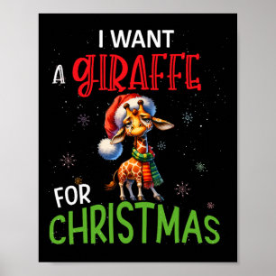 Poster Je Veux Une Giraffe Pour Noël Drôle Mignonne Byby