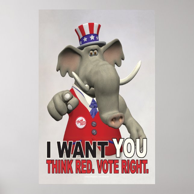 Poster Je Veux Vous - Pensez Red Vote Droite (Devant)