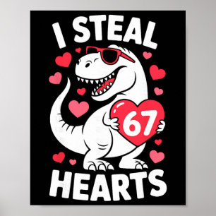 Poster Je vole 67 cœurs Drôle 67 Saint-Valentin Dinosaure