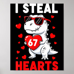 Poster Je vole 67 cœurs drôle 67 Saint-Valentin dinosaure