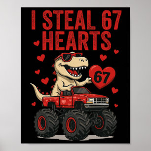 Poster Je vole 67 cœurs T-rex Dino Camion Six Sept Valen
