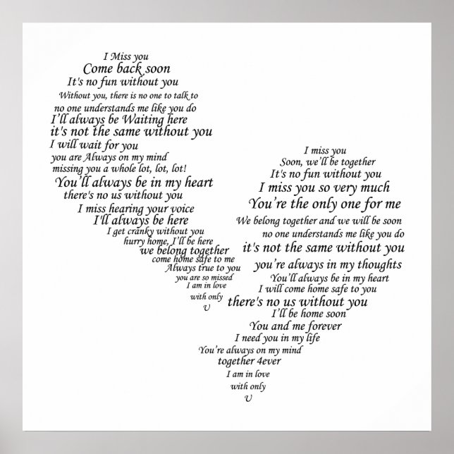 Poster Je Vous Manque - Coeur Séparé Cassé (Devant)