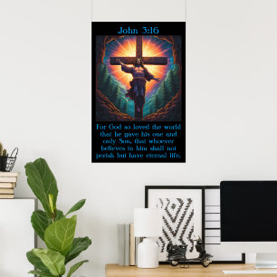 Poster Jean 3:16 avec Jésus sur la croix