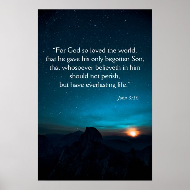 Poster Jean 3:16 Bible Verse Nuit Ciel bleu (Devant)