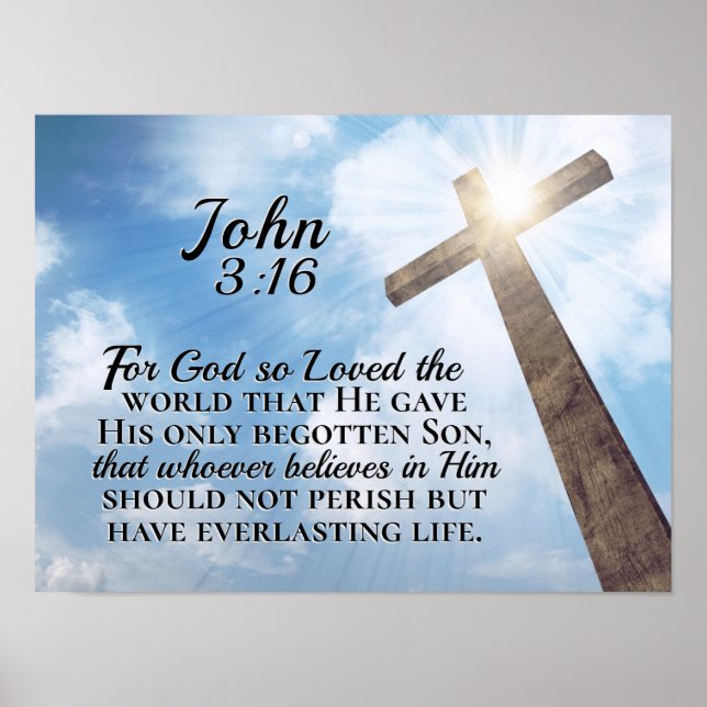 Poster Jean 3:16 Dieu si aimé le monde Croix en bois (Devant)