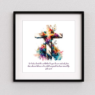 Poster Jean 3:16 Écriture Croix Bible chrétienne Verse