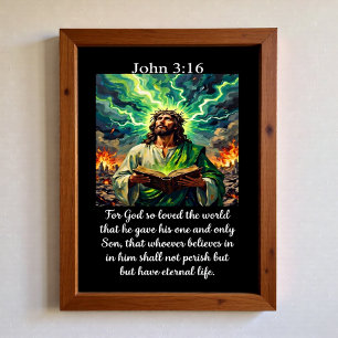 Poster Jean 3:16 Jésus Sainte Bible Apocalypse Éclair