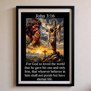 Poster Jean 3:16 Lever de soleil Jésus priant Couronne d'