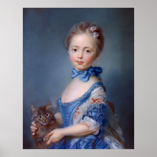 Poster Jean-Baptiste Perronneau : Fille avec Kitten (Devant)