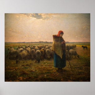 Poster Jean-Francois Millet - Berger et troupeau 1863