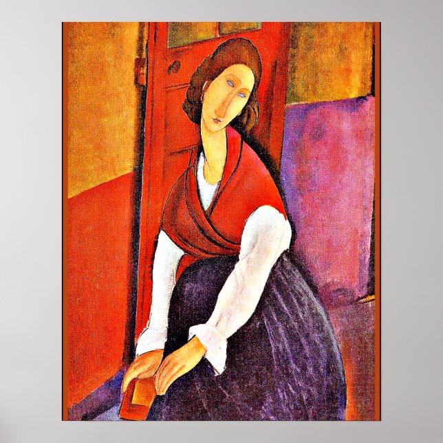 Poster Jeanne Hebuterne dans un châle rouge par Modiglian (Devant)