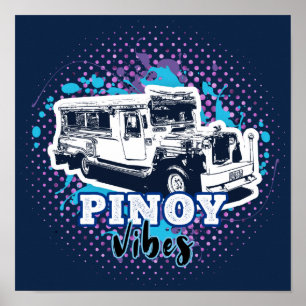 Poster Jeepney Pinoy Vibes bleu rose
