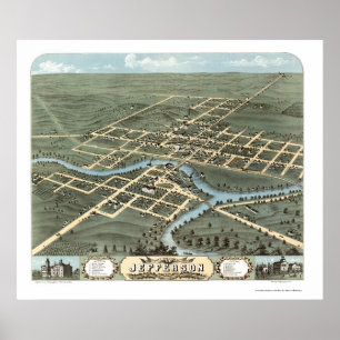 Poster Jefferson, carte panoramique de WI - 1870
