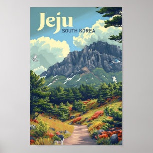 Poster Jeju Corée du Sud Art Vintage Illustration de voya
