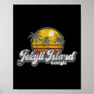 Poster Jekyll Island Ga 70's Rétro Pêche Bateau Plage
