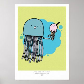 Poster Jellyfish and ice cream A4 print Vert arrière - pl