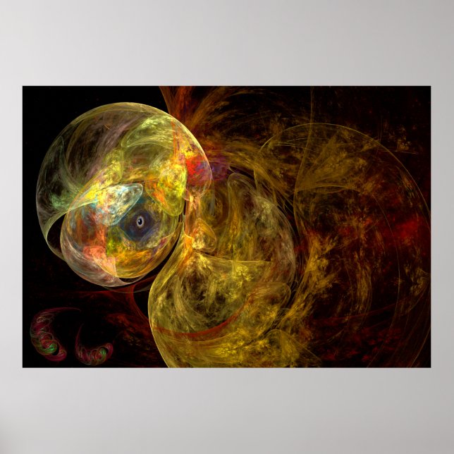 Poster Jellyfish jaune sur l'art fractal de la chasse (Devant)
