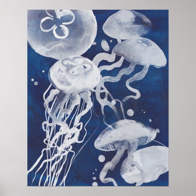 Poster Jellyfish sur Arrière - plan de la Marine